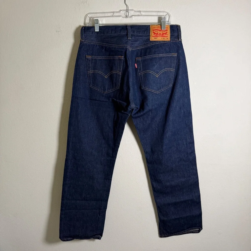 Levis 501 Original Fit Mens Jeans Dark Indigo Blue Straight Leg 33x30 Button Fly